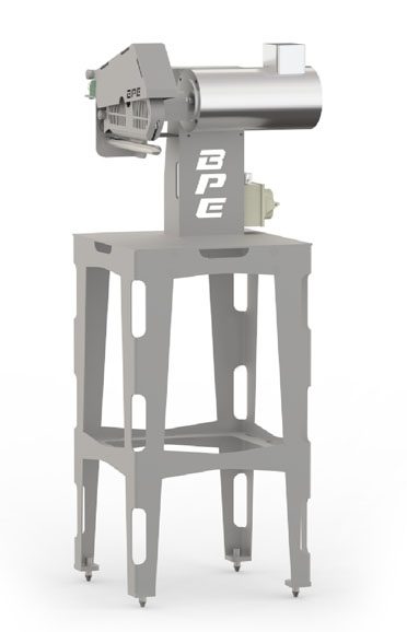 White-colored machine sitting atop a metal stand