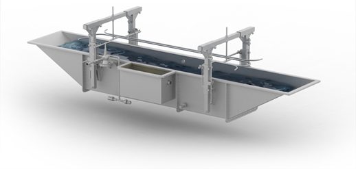 3D model of a large metal container with a blue liquid inside