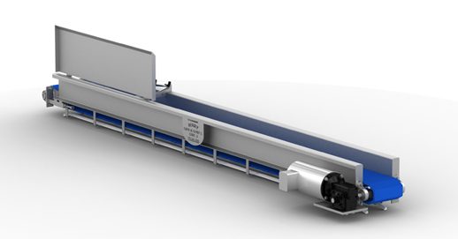 Blue and white conveyor belt with a white background, which is part of the Ws-1000 series of conveyor systems